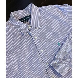 Ralph Lauren Button Down Shirt Men XXL Purple White Striped Classic Fit Long Slv